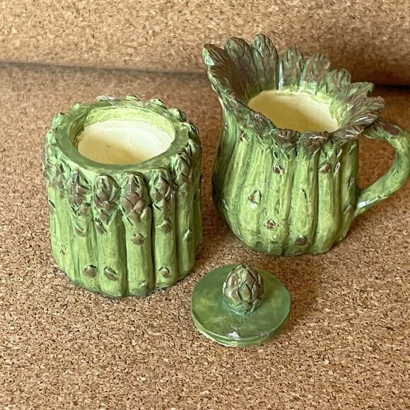 Vtg 90s Miniature Resin Asparagus Tea Set Mini Doll House Plate Garden Cottage - Picture 4 of 16